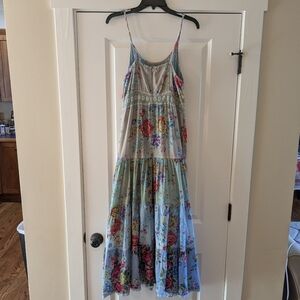 Magazine Floral Spaghetti Multi-Colored Strap Maxi Dress, Size M